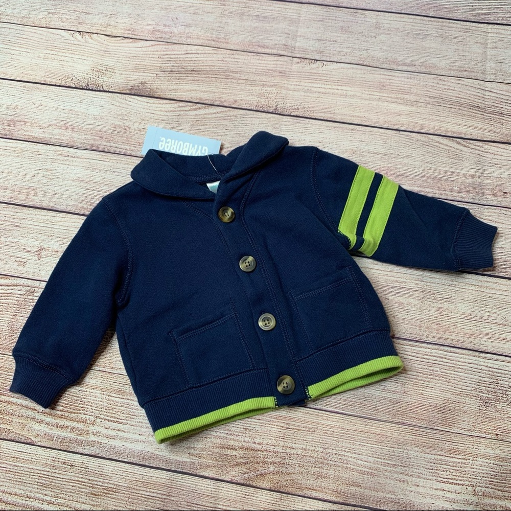Gymboree navy and lime button sweater NWT